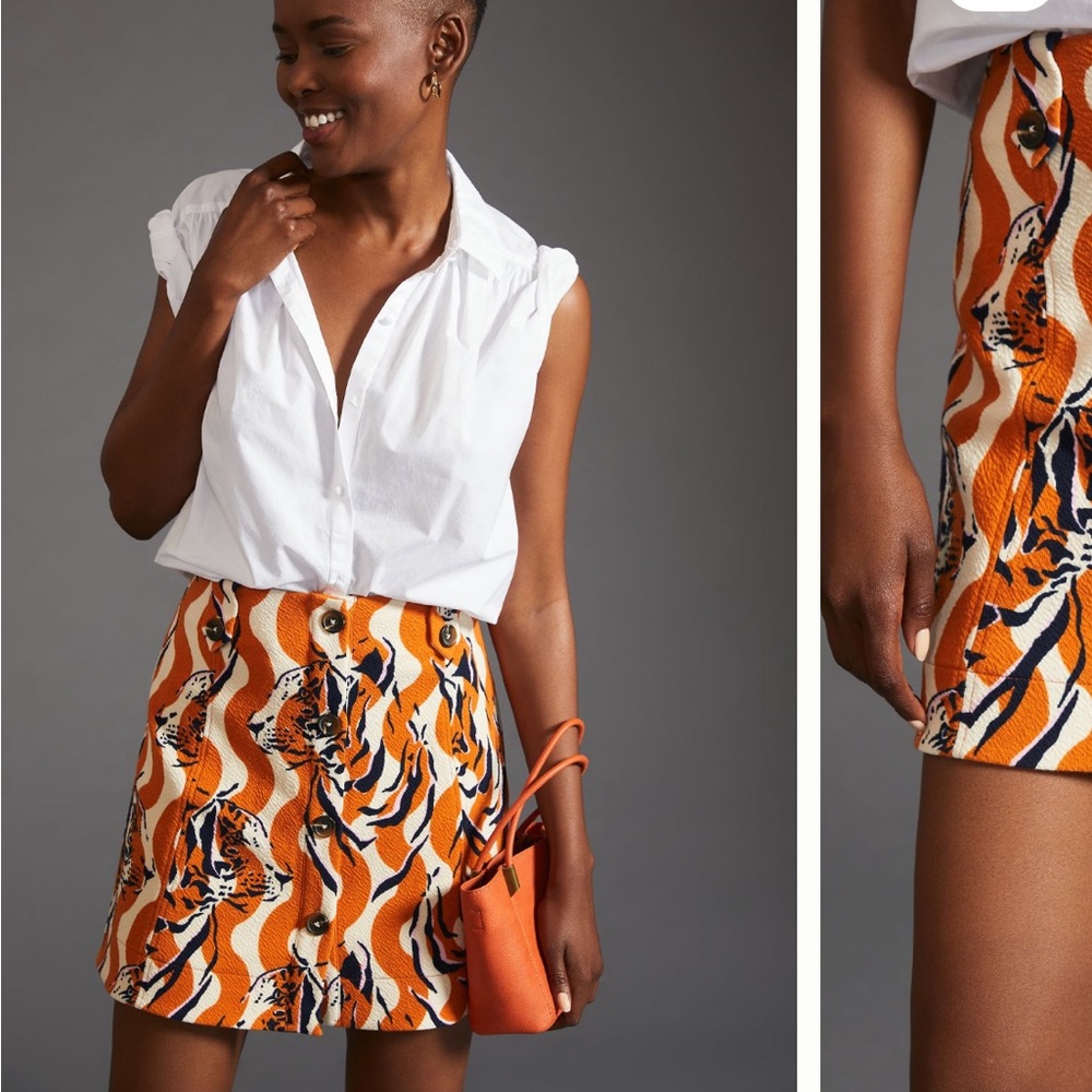 Anthropologie Orange and Black A-Line Skirt